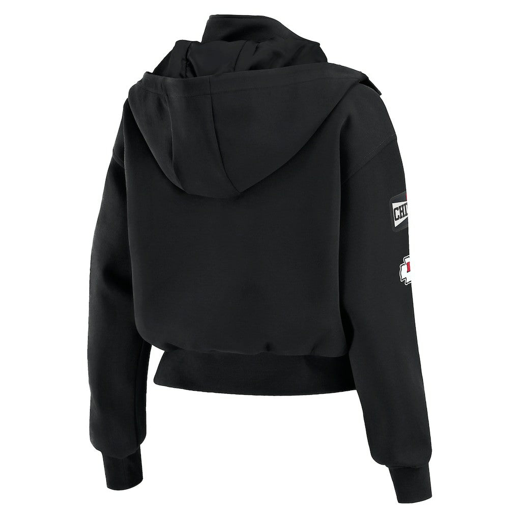 Kansas City Chiefs WEAR by Erin Andrews Women's Tri-Blend Patch Pocket Cropped Full-Zip Bomber Hoodie Jacket | NFL Hot