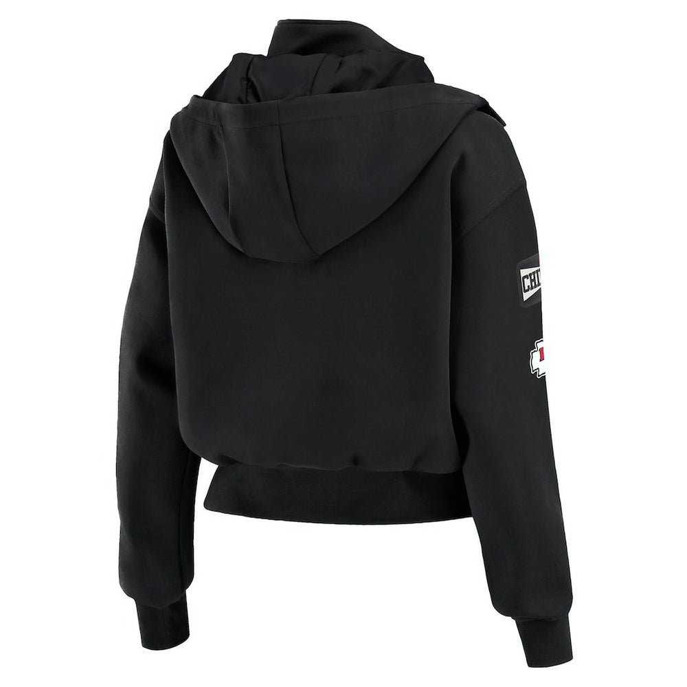 Kansas City Chiefs WEAR by Erin Andrews Women's Tri-Blend Patch Pocket Cropped Full-Zip Bomber Hoodie Jacket | NFL Hot