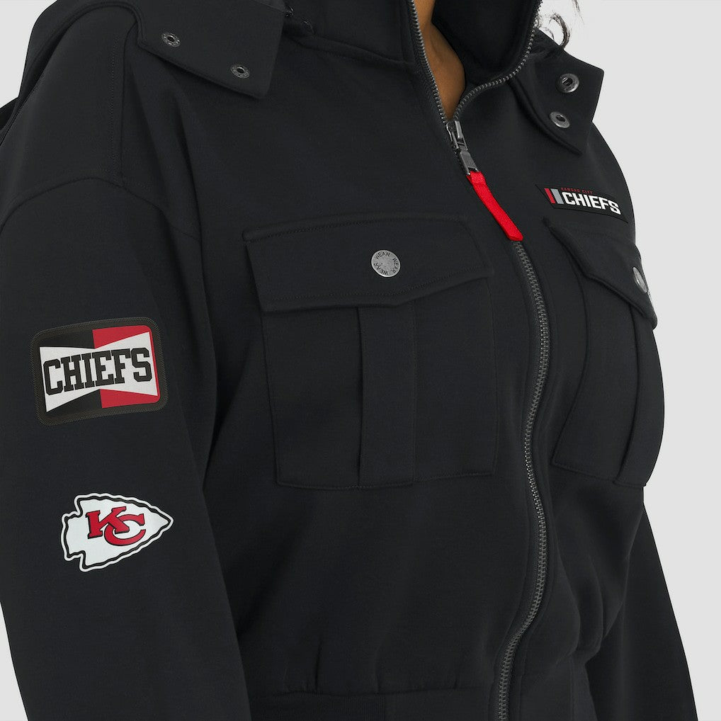 Kansas City Chiefs WEAR by Erin Andrews Women's Tri-Blend Patch Pocket Cropped Full-Zip Bomber Hoodie Jacket | NFL Hot