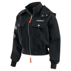 Cincinnati Bengals WEAR by Erin Andrews Women's Tri-Blend Patch Pocket Cropped Full-Zip Bomber Hoodie Jacket | NFL Hot