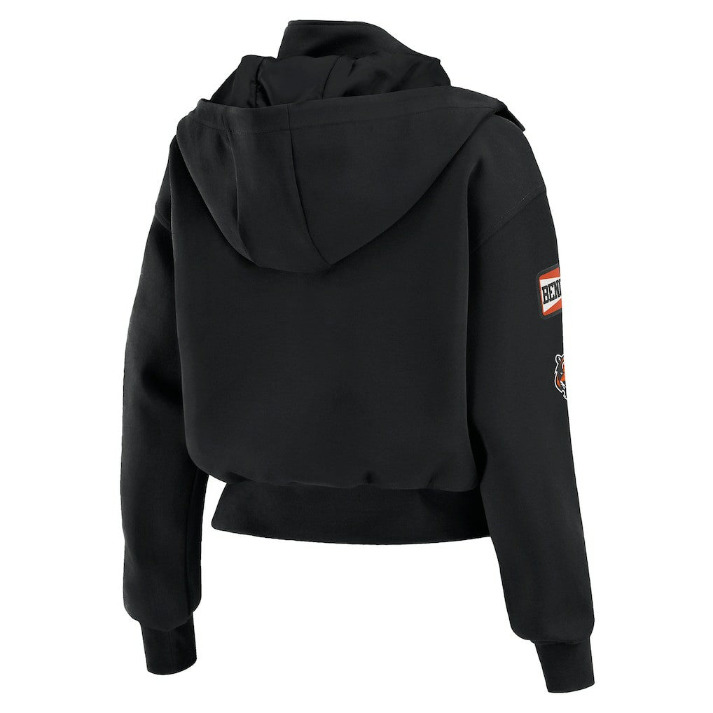 Cincinnati Bengals WEAR by Erin Andrews Women's Tri-Blend Patch Pocket Cropped Full-Zip Bomber Hoodie Jacket | NFL Hot