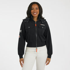 Cincinnati Bengals WEAR by Erin Andrews Women's Tri-Blend Patch Pocket Cropped Full-Zip Bomber Hoodie Jacket | NFL Hot
