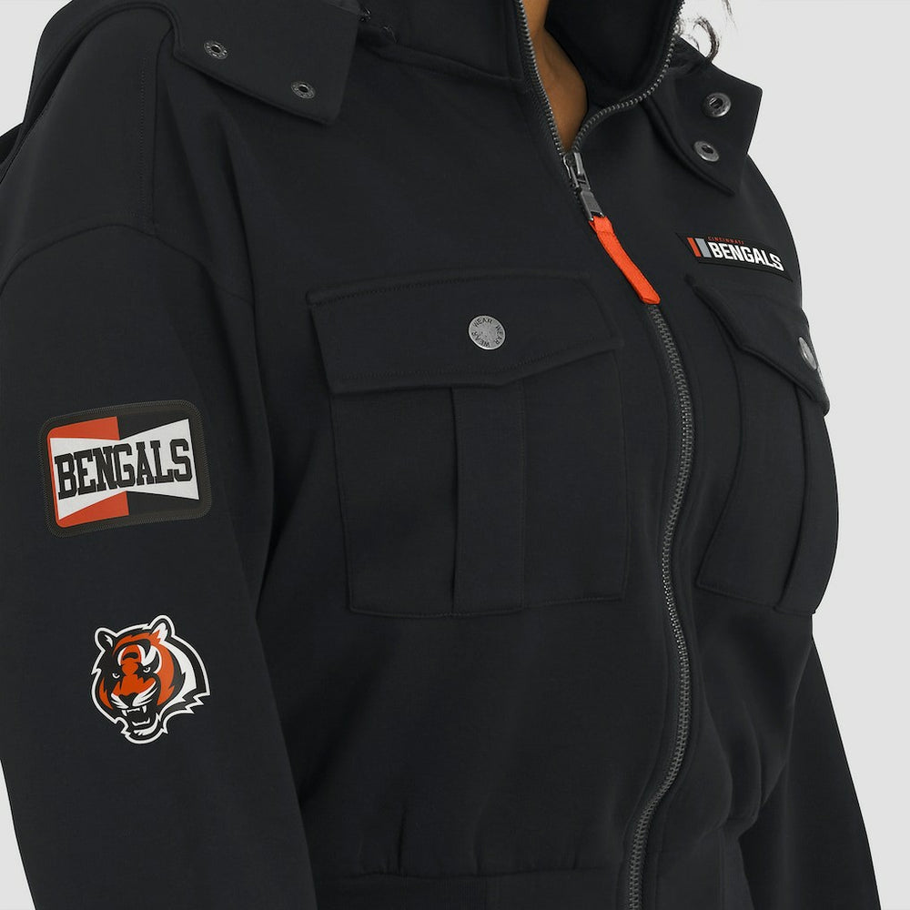 Cincinnati Bengals WEAR by Erin Andrews Women's Tri-Blend Patch Pocket Cropped Full-Zip Bomber Hoodie Jacket | NFL Hot