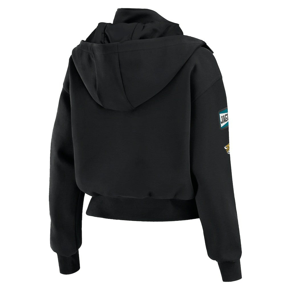Jacksonville Jaguars WEAR by Erin Andrews Women's Tri-Blend Patch Pocket Cropped Full-Zip Bomber Hoodie Jacket | NFL Online