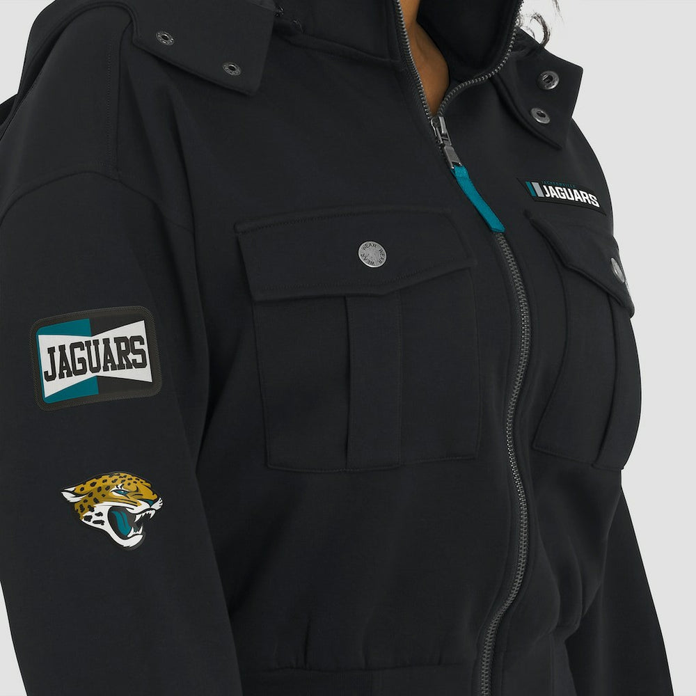 Jacksonville Jaguars WEAR by Erin Andrews Women's Tri-Blend Patch Pocket Cropped Full-Zip Bomber Hoodie Jacket | NFL Online