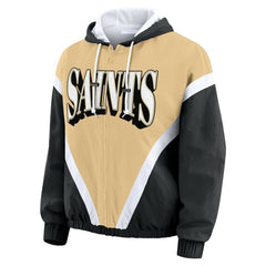 New Orleans Saints WEAR by Erin Andrews Women's Retro Crinkle Full-Zip Hoodie Windbreaker | NFL Hot