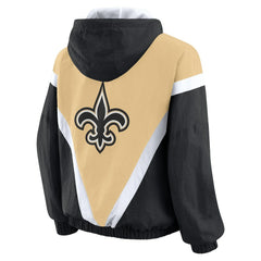 New Orleans Saints WEAR by Erin Andrews Women's Retro Crinkle Full-Zip Hoodie Windbreaker | NFL Hot