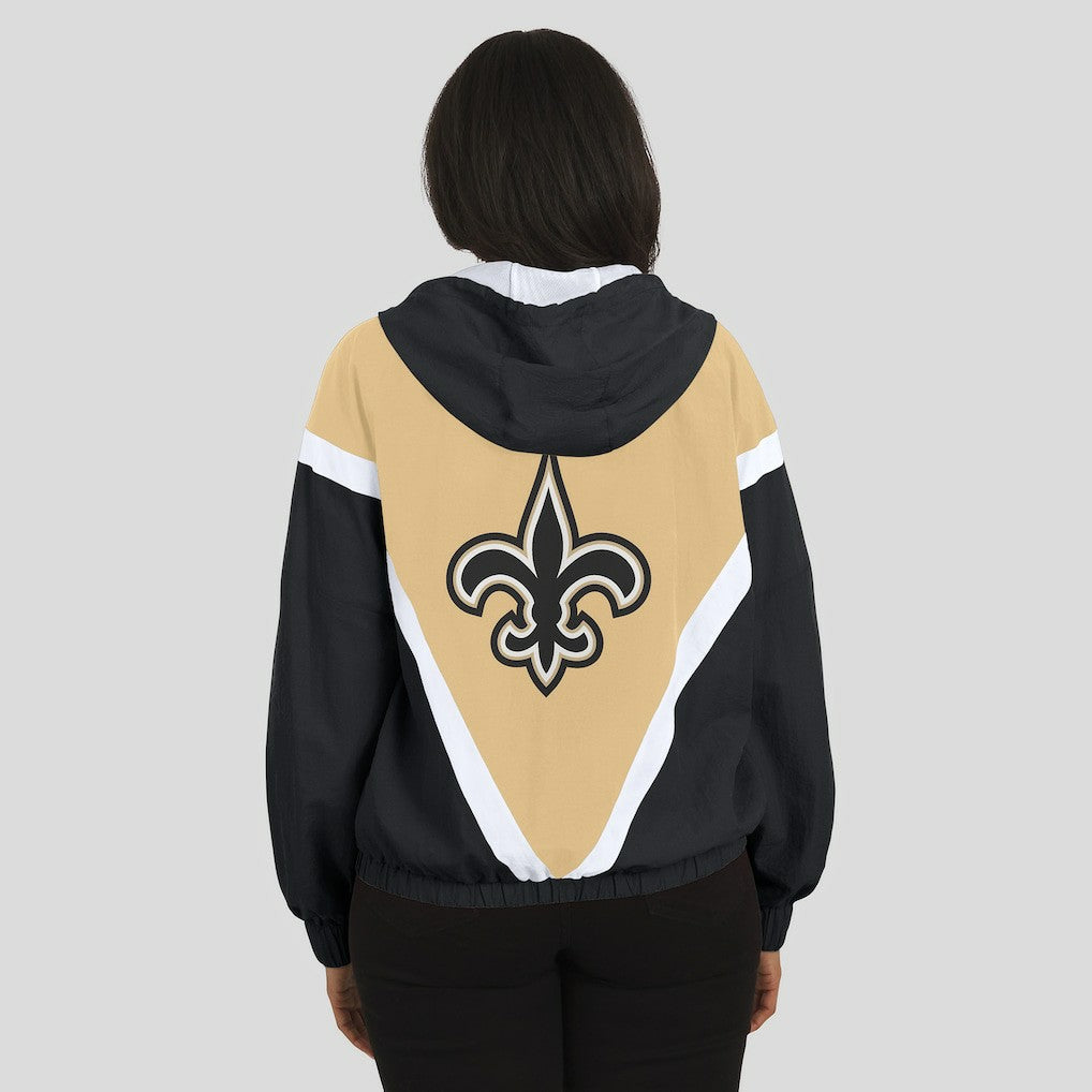 New Orleans Saints WEAR by Erin Andrews Women's Retro Crinkle Full-Zip Hoodie Windbreaker | NFL Hot