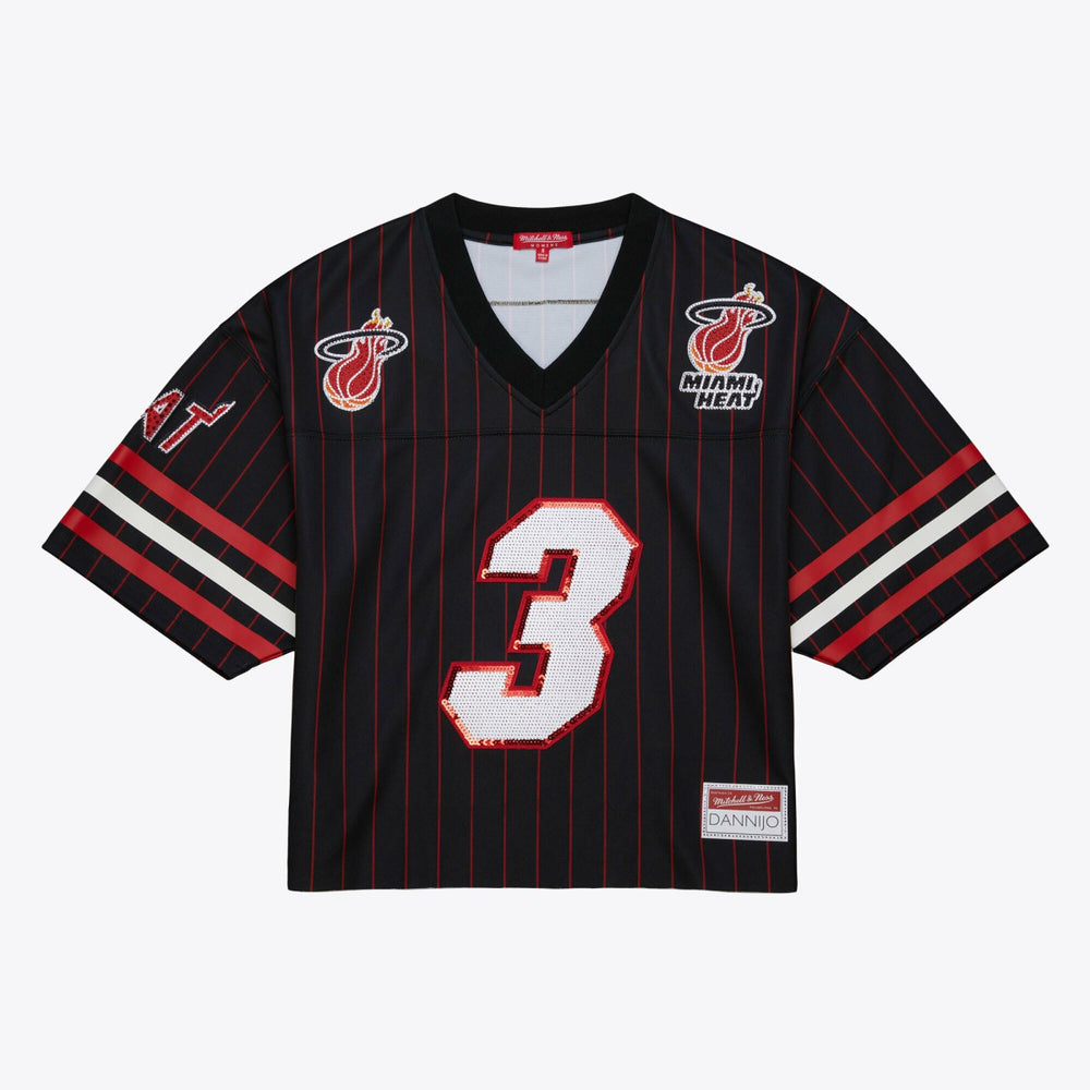 Black Dwyane Wade Miami Heat x DANNIJO Women's Cropped Football Fashion Jersey | NBA