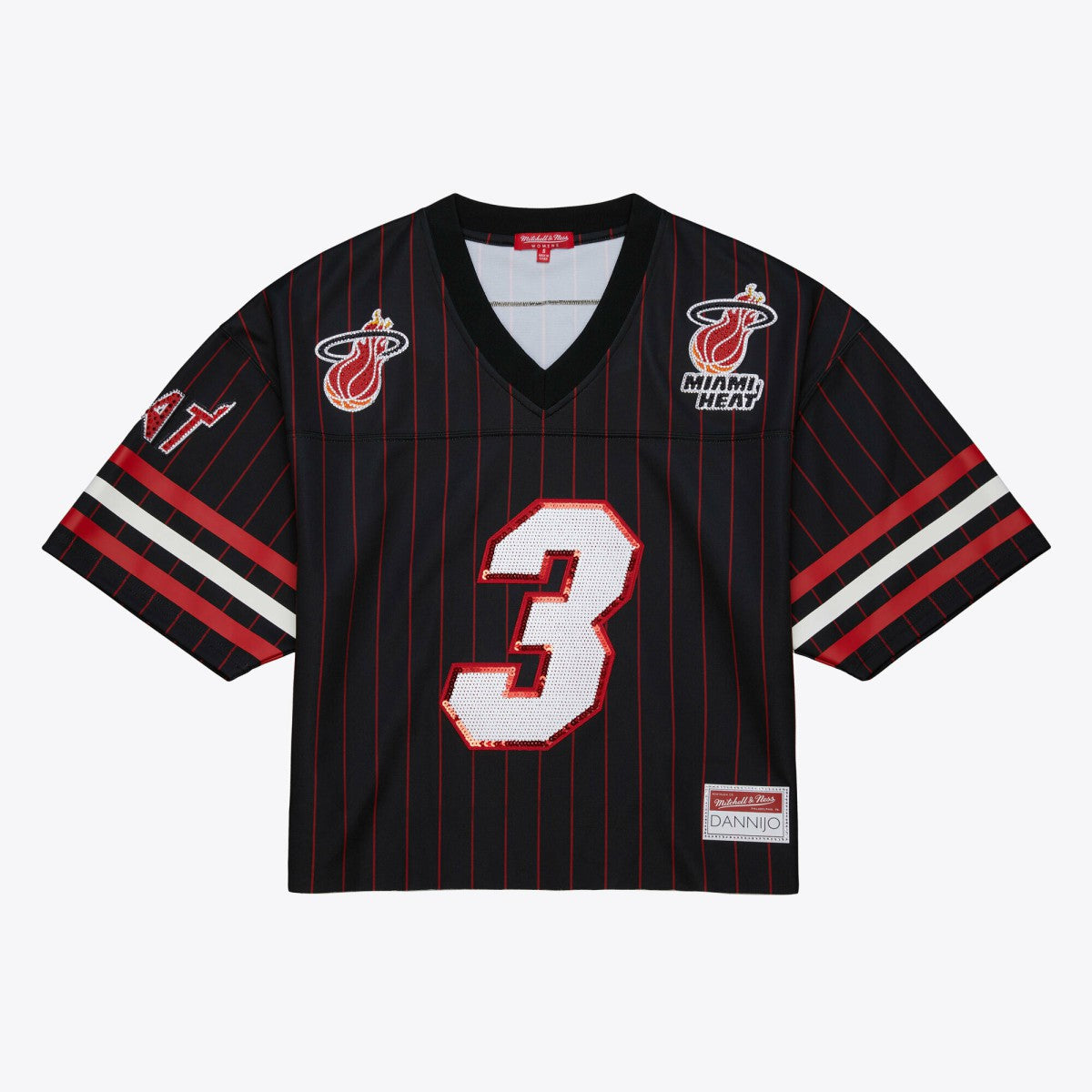 Black Dwyane Wade Miami Heat x DANNIJO Women's Cropped Football Fashion Jersey | NBA