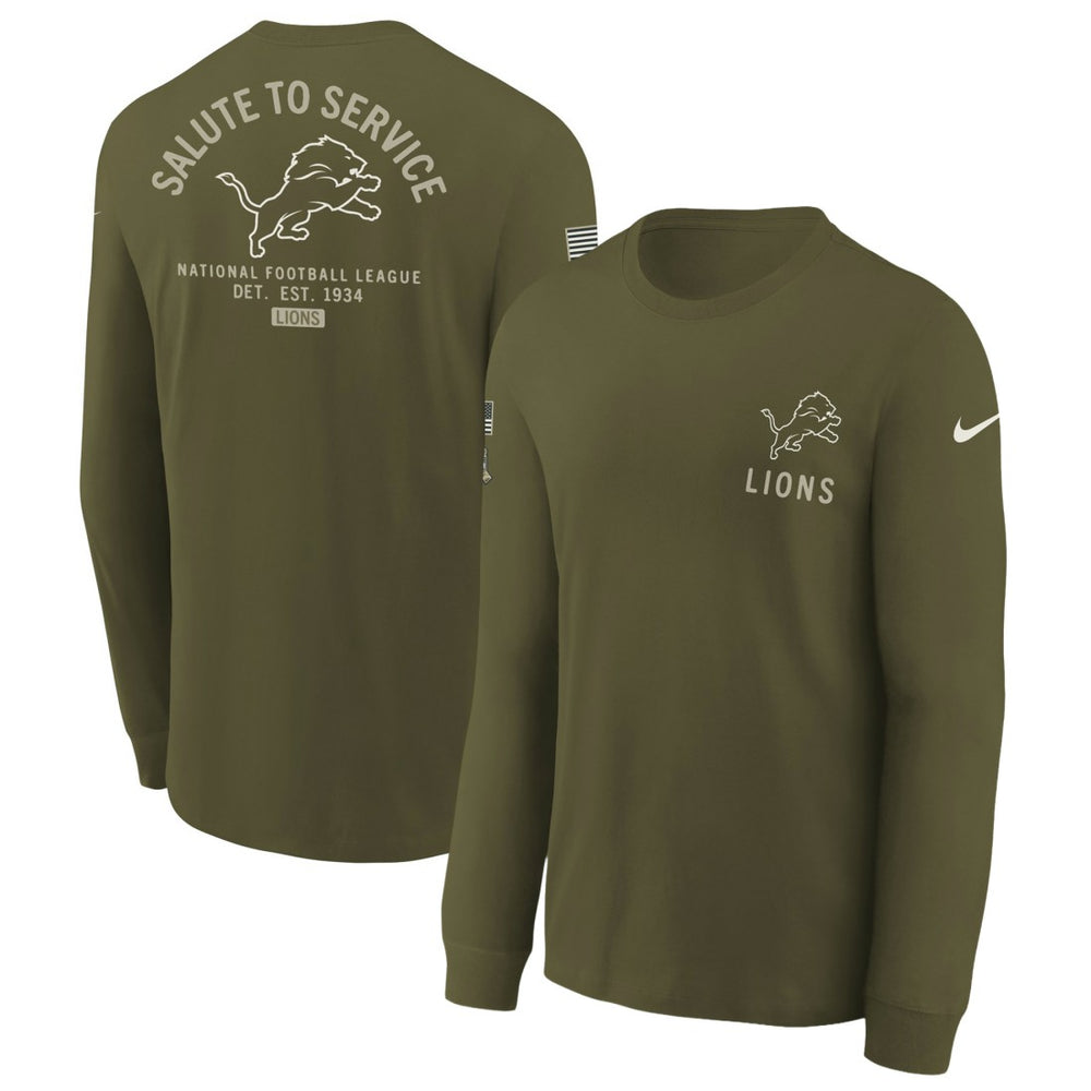 Detroit Lions Youth 2025 Salute to Service Sideline Long Sleeve T-Shirt | NFL Hot