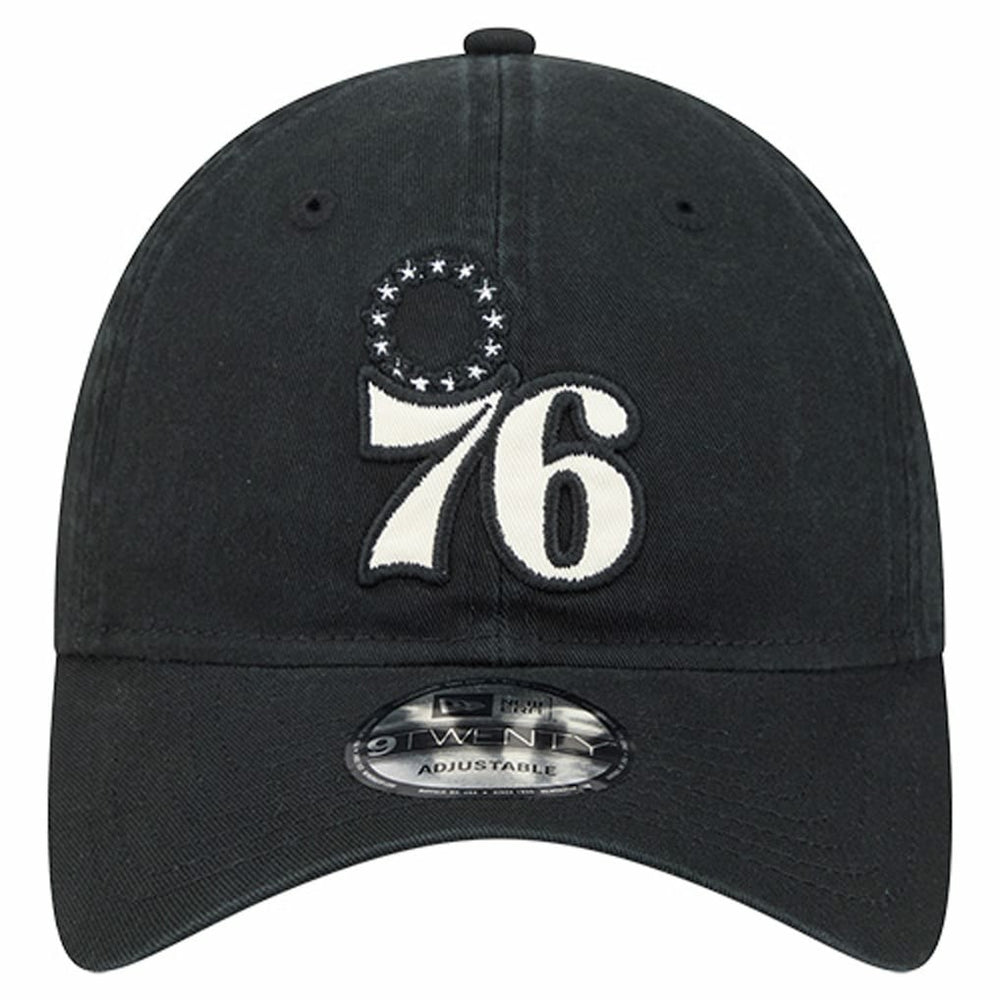 Black Philadelphia 76ers Stamp Fabric Applique 9TWENTY Adjustable Hat | NBA