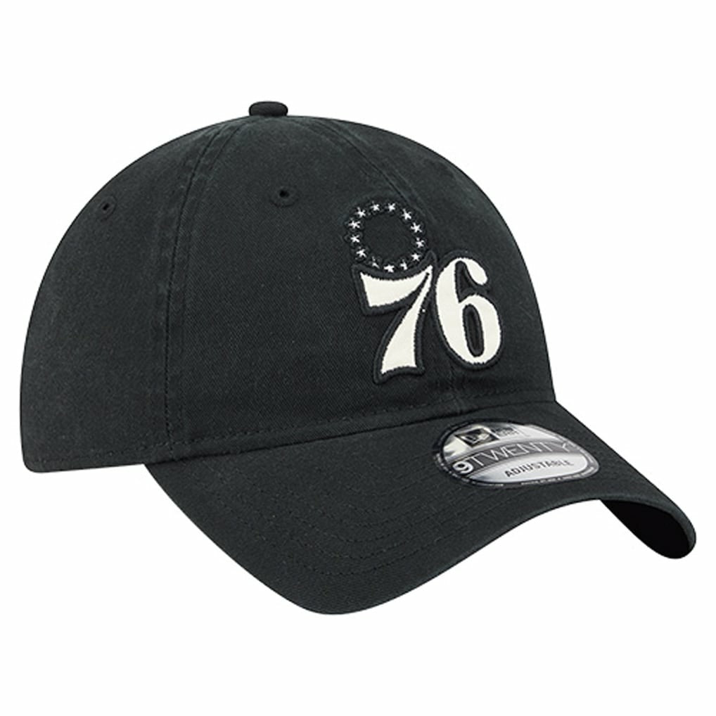 Black Philadelphia 76ers Stamp Fabric Applique 9TWENTY Adjustable Hat | NBA