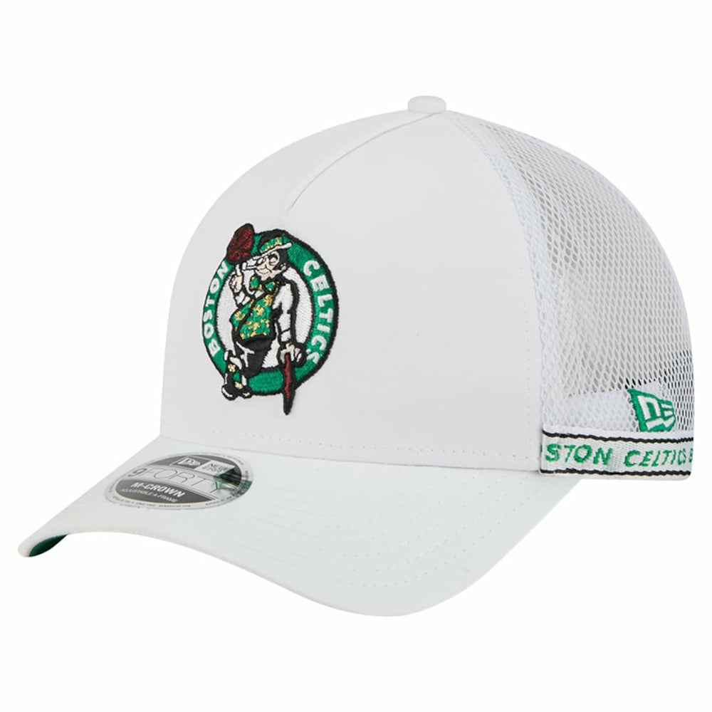White Boston Celtics Featherweight Team Tape 9FORTY M-Crown A-Frame Adjustable Hat | NBA