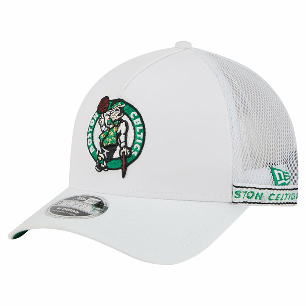 White Boston Celtics Featherweight Team Tape 9FORTY M-Crown A-Frame Adjustable Hat | NBA