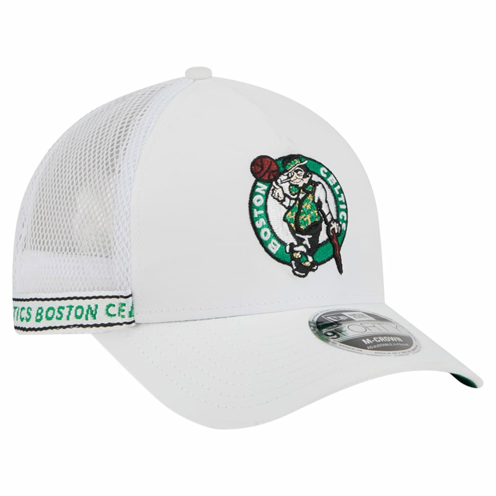 White Boston Celtics Featherweight Team Tape 9FORTY M-Crown A-Frame Adjustable Hat | NBA
