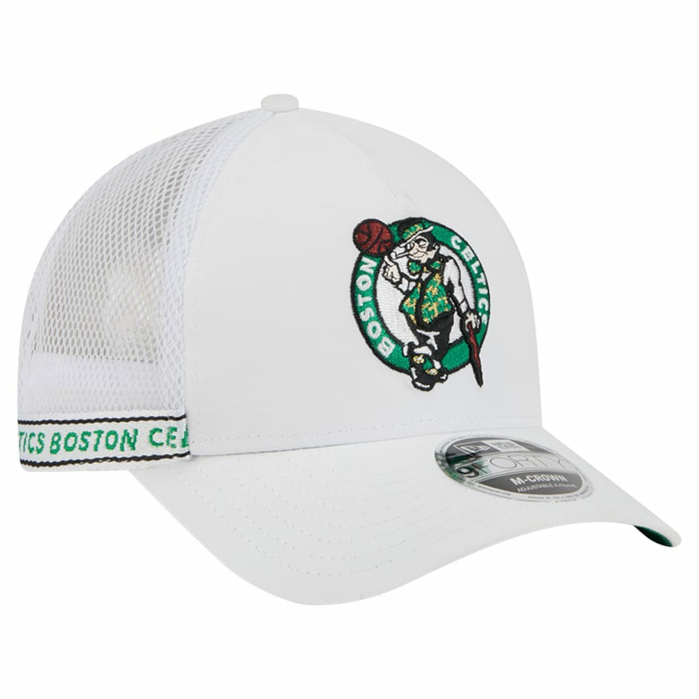 White Boston Celtics Featherweight Team Tape 9FORTY M-Crown A-Frame Adjustable Hat | NBA