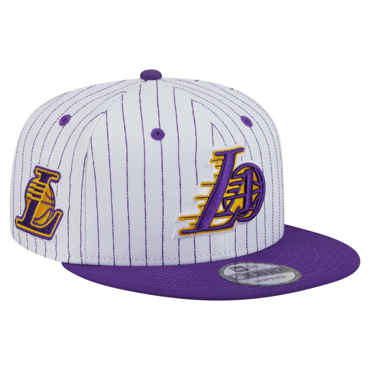 White Los Angeles Lakers Deceptor Pinstripe 9FIFTY Snapback Hat | NBA