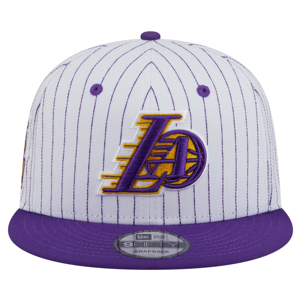 White Los Angeles Lakers Deceptor Pinstripe 9FIFTY Snapback Hat | NBA