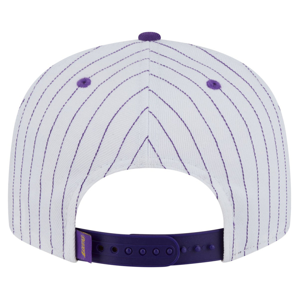 White Los Angeles Lakers Deceptor Pinstripe 9FIFTY Snapback Hat | NBA