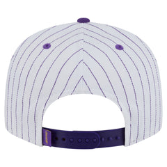 White Los Angeles Lakers Deceptor Pinstripe 9FIFTY Snapback Hat | NBA