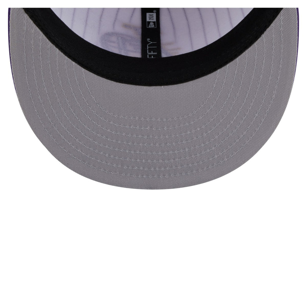 White Los Angeles Lakers Deceptor Pinstripe 9FIFTY Snapback Hat | NBA