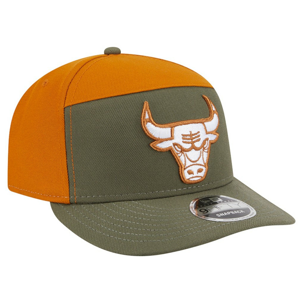 Olive/Burnt Orange Chicago Bulls Two-Tone Color Pack Split Panel 9FIFTY Adjustable Hat | NBA