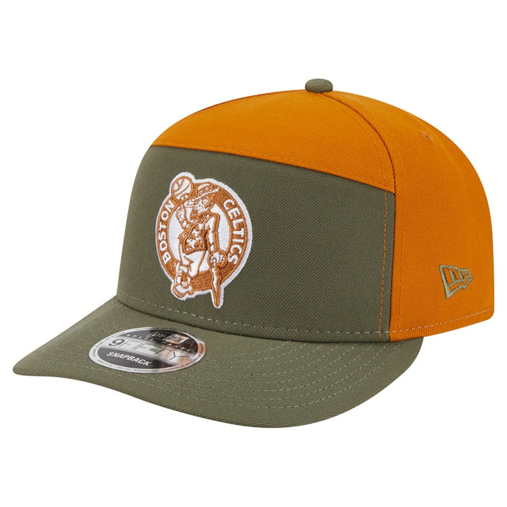 Olive/Burnt Orange Boston Celtics Two-Tone Color Pack Split Panel 9FIFTY Adjustable Hat | NBA