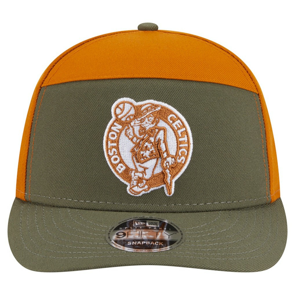 Olive/Burnt Orange Boston Celtics Two-Tone Color Pack Split Panel 9FIFTY Adjustable Hat | NBA
