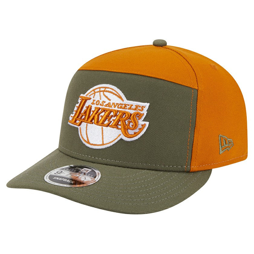 Olive/Burnt Orange Los Angeles Lakers Two-Tone Color Pack Split Panel 9FIFTY Adjustable Hat | NBA