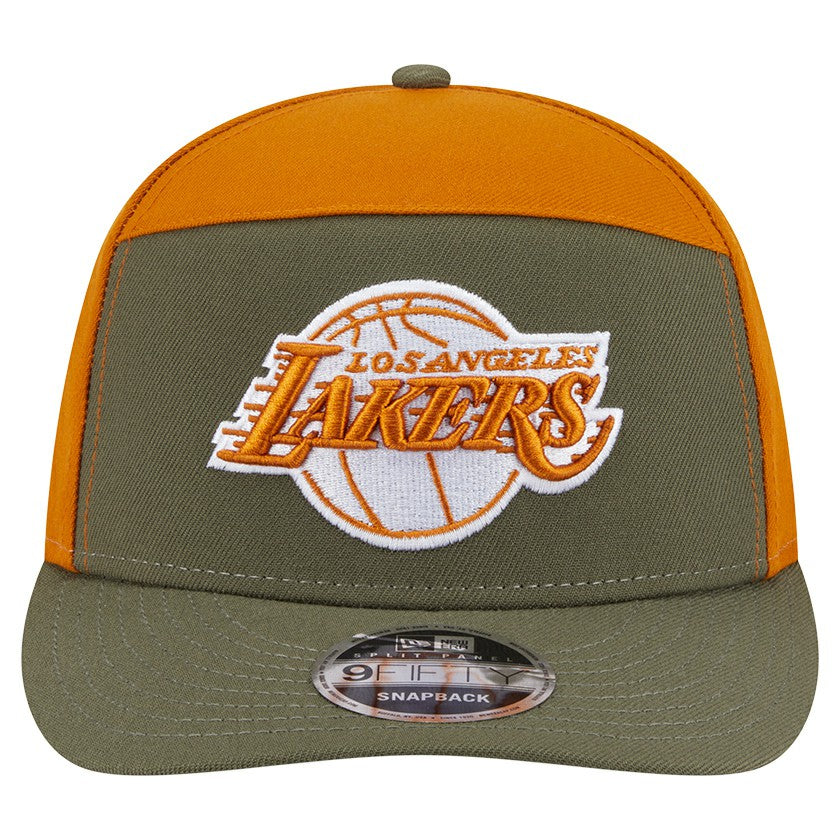 Olive/Burnt Orange Los Angeles Lakers Two-Tone Color Pack Split Panel 9FIFTY Adjustable Hat | NBA
