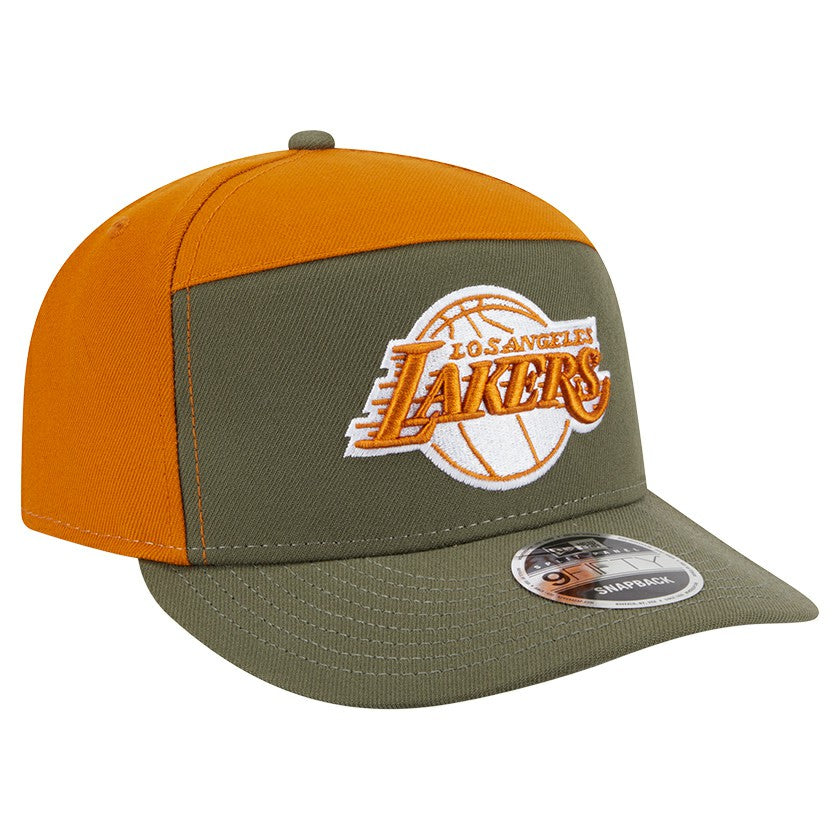 Olive/Burnt Orange Los Angeles Lakers Two-Tone Color Pack Split Panel 9FIFTY Adjustable Hat | NBA
