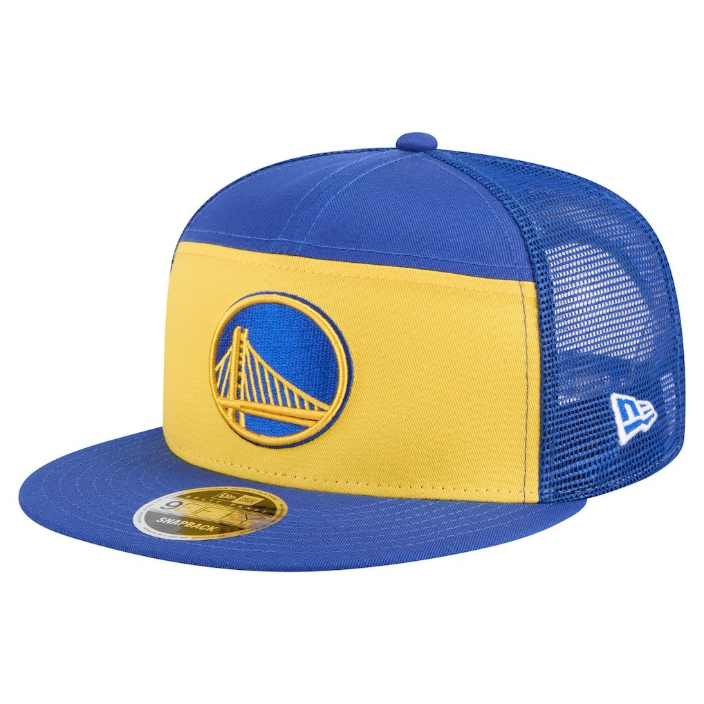 Gold/Royal Golden State Warriors Outdoor Split Panel 9FIFTY Snapback Hat sale | NBA
