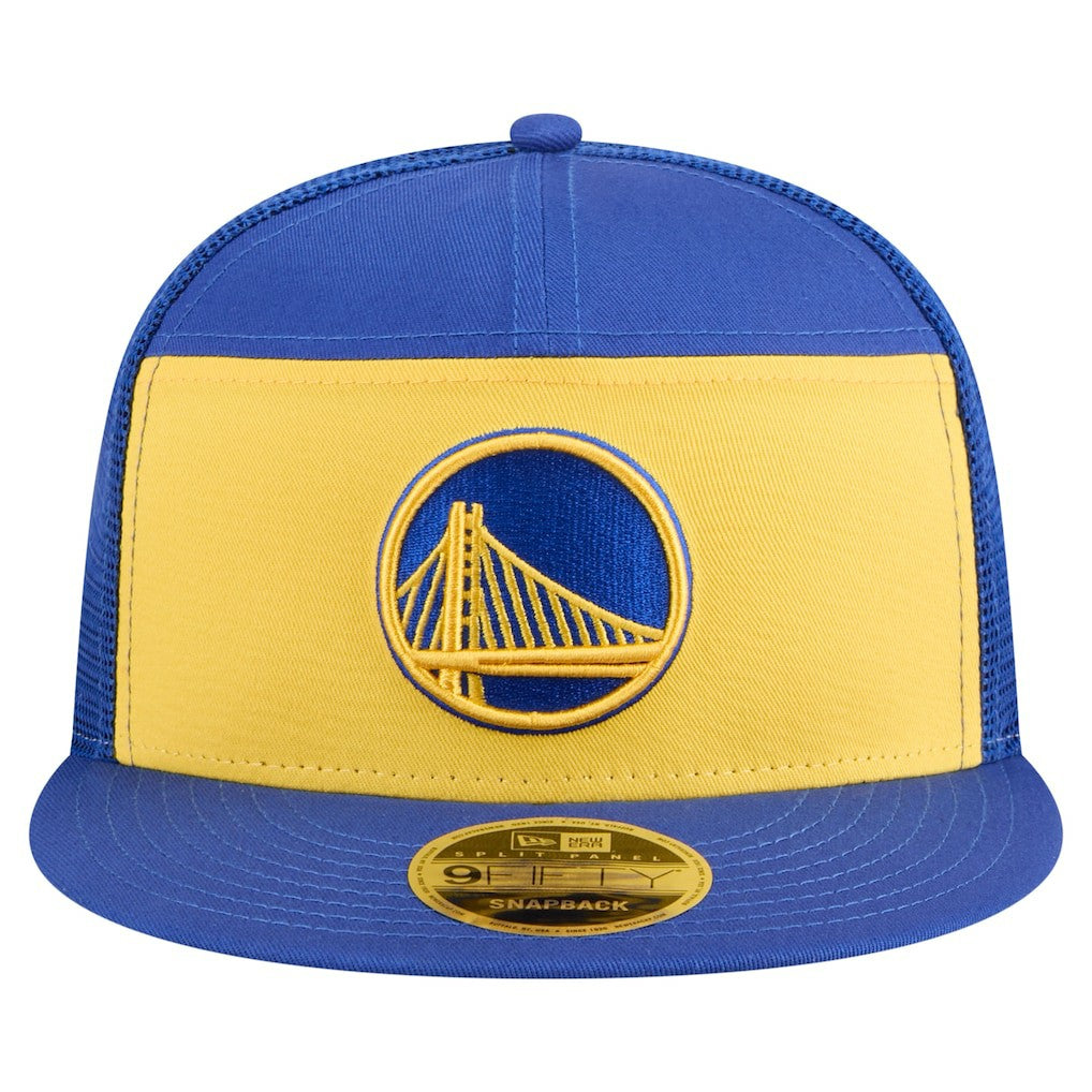 Gold/Royal Golden State Warriors Outdoor Split Panel 9FIFTY Snapback Hat sale | NBA