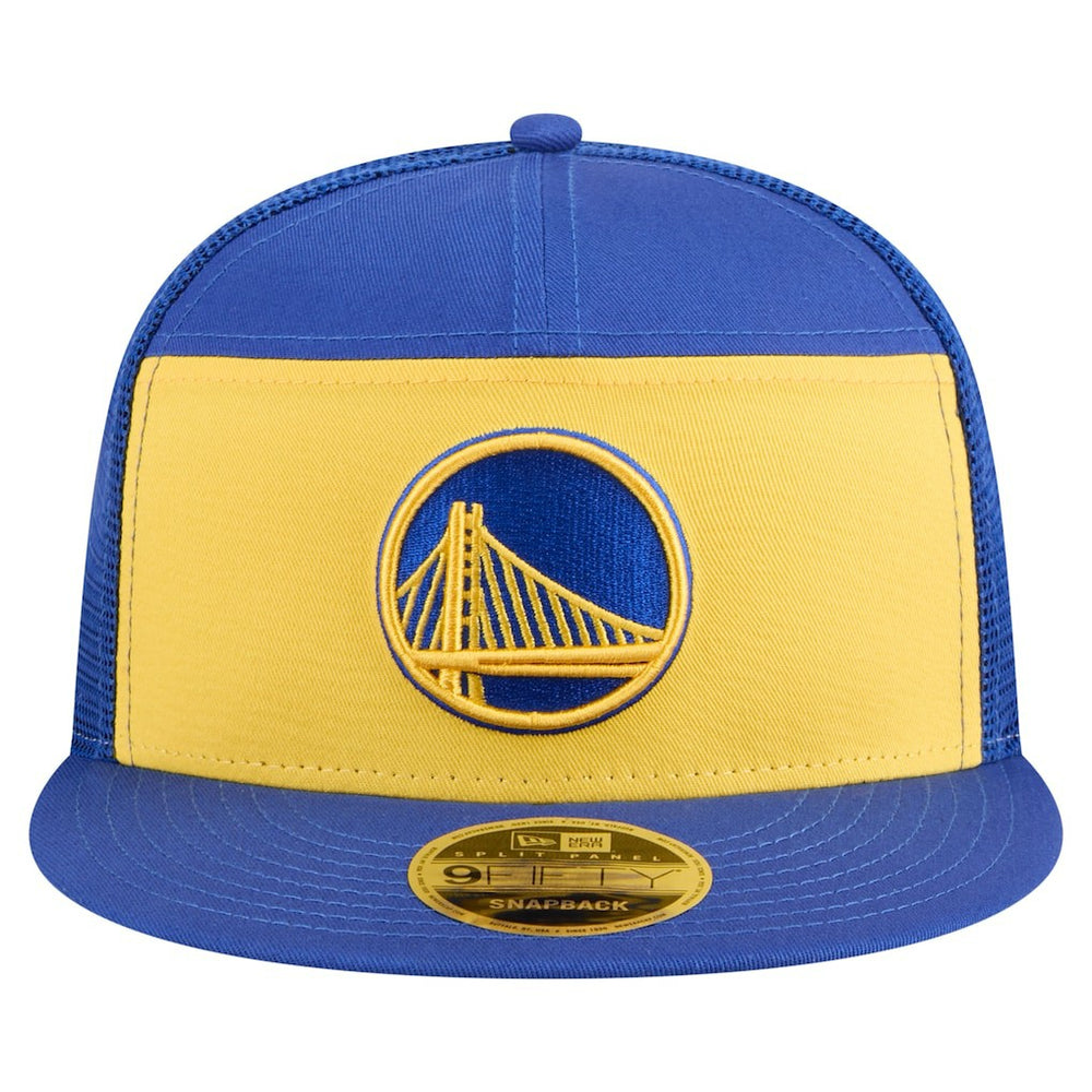 Gold/Royal Golden State Warriors Outdoor Split Panel 9FIFTY Snapback Hat sale | NBA