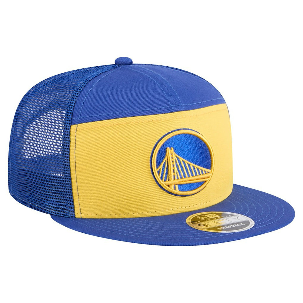 Gold/Royal Golden State Warriors Outdoor Split Panel 9FIFTY Snapback Hat sale | NBA