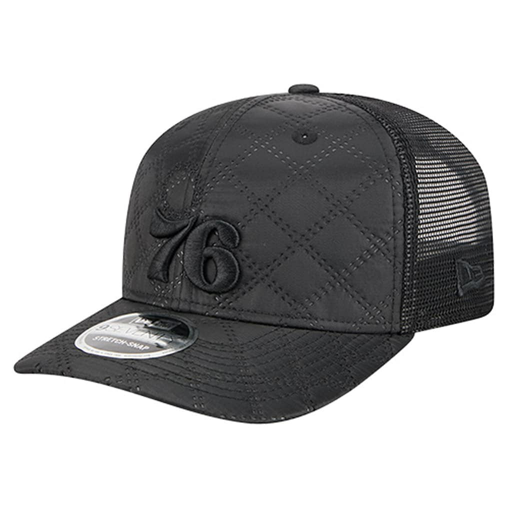 Black Philadelphia 76ers Quilted 9SEVENTY Trucker Adjustable Hat | NBA