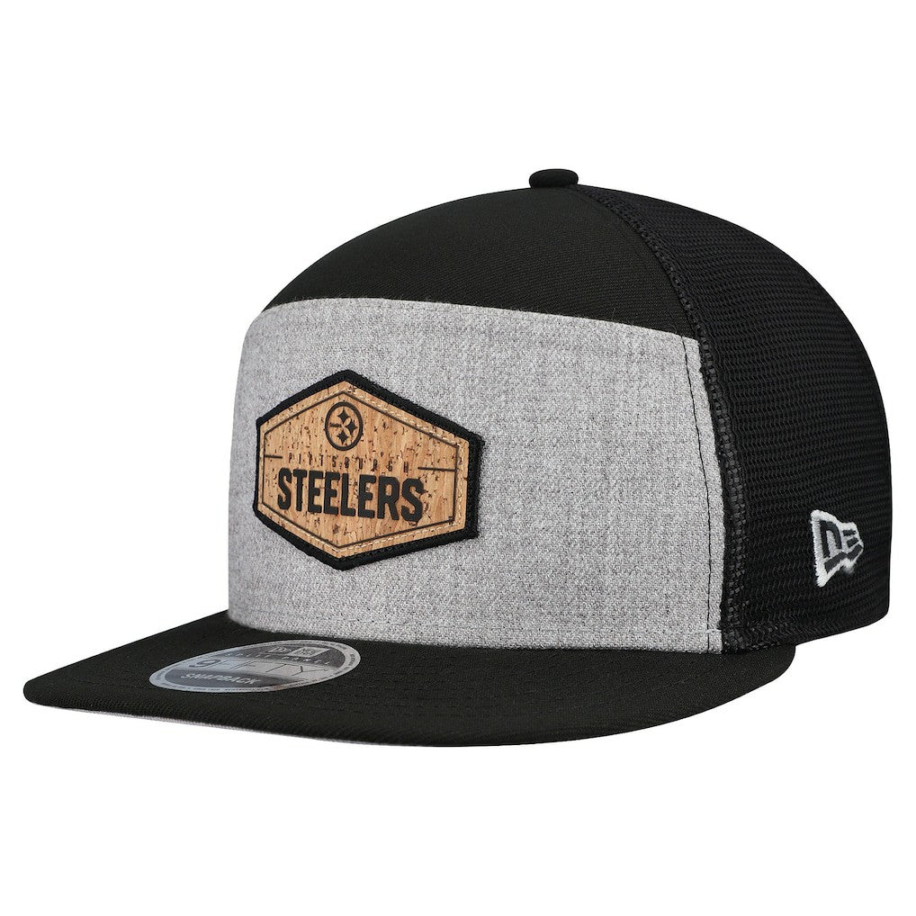Pittsburgh Steelers Cork Split Panel 9FIFTY Trucker Snapback Hat | NFL Near me