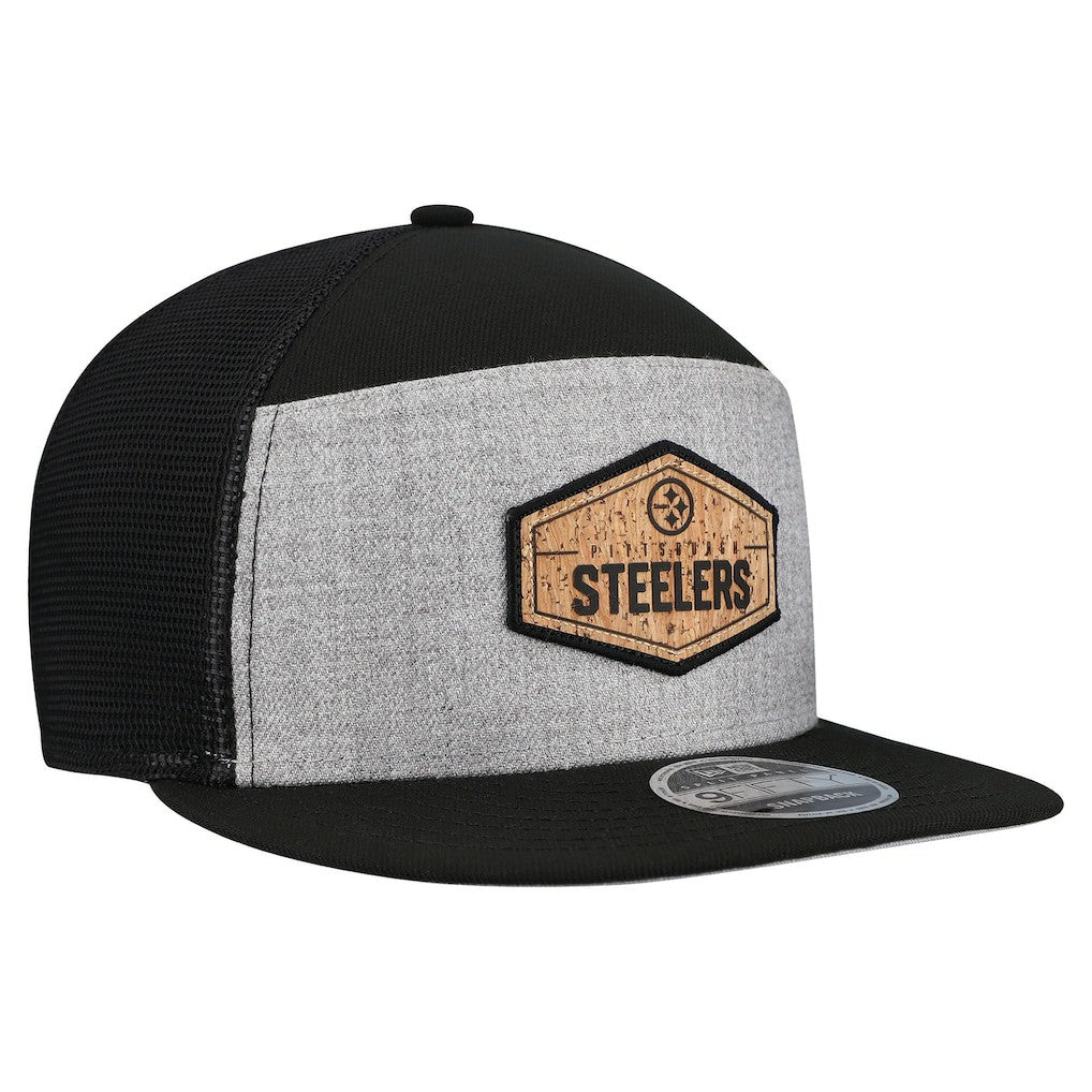 Pittsburgh Steelers Cork Split Panel 9FIFTY Trucker Snapback Hat | NFL Near me