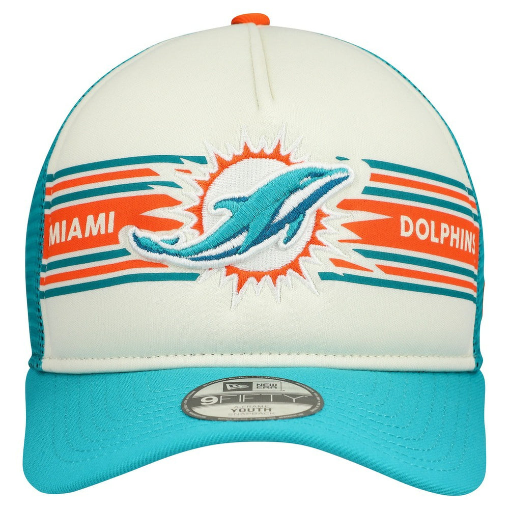 Miami Dolphins Youth Banner 9FIFTY A-Frame Adjustable Trucker Hat | NFL Outlet