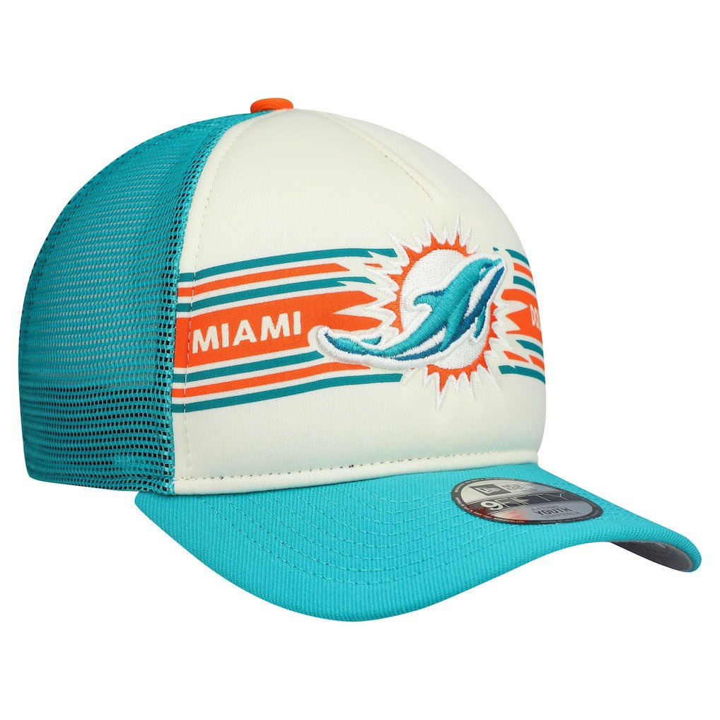 Miami Dolphins Youth Banner 9FIFTY A-Frame Adjustable Trucker Hat | NFL Outlet