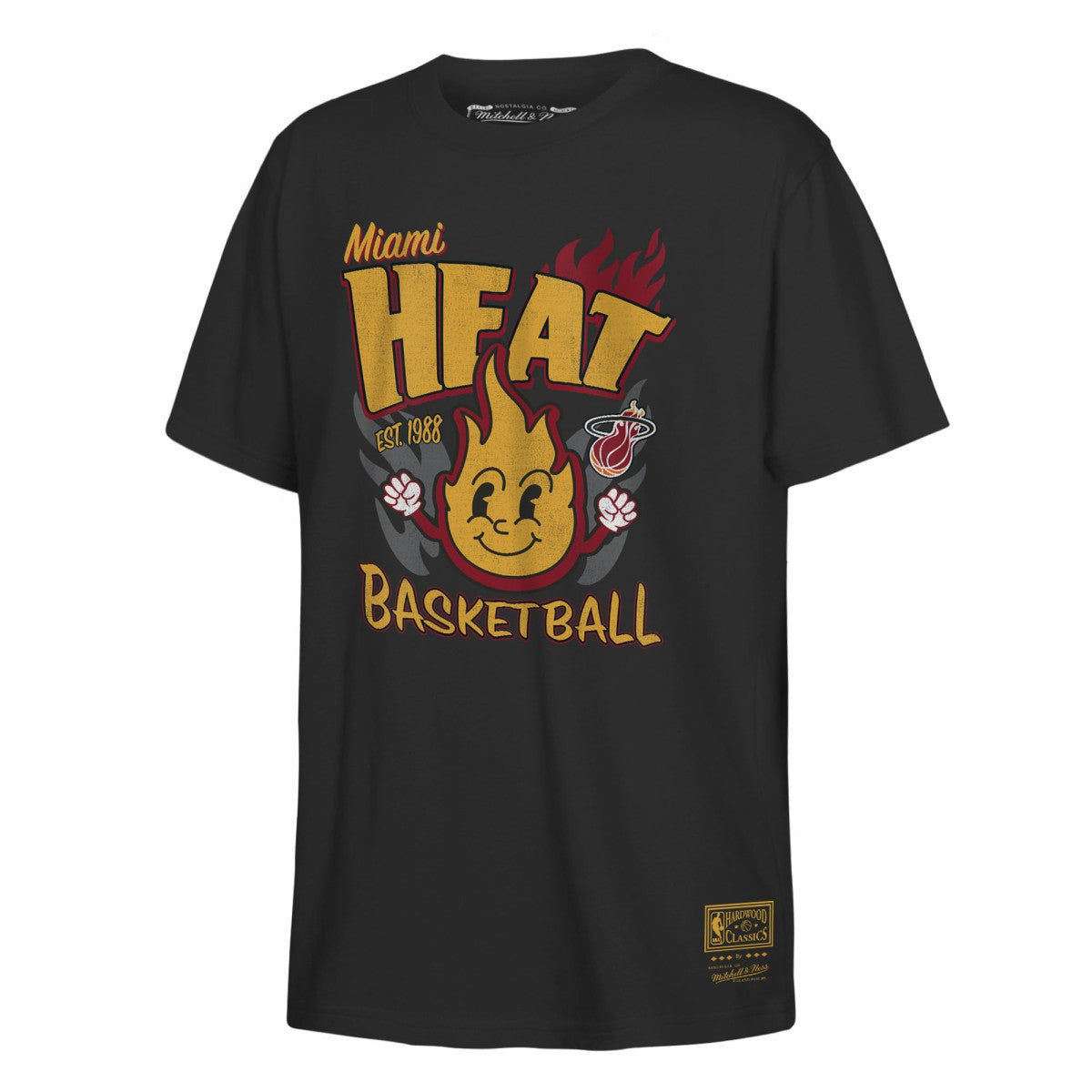 Black Miami Heat Youth Retro Mascot Script T-Shirt | NBA
