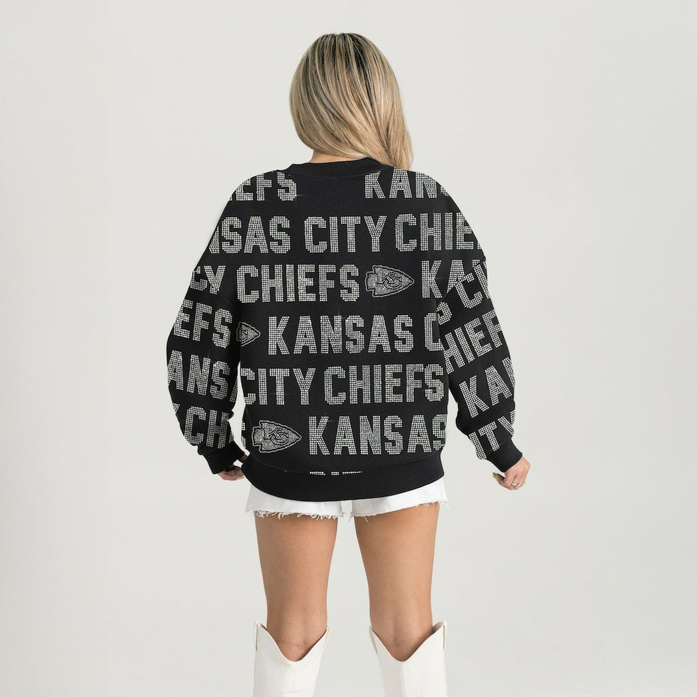 Kansas City Chiefs Gameday Couture Women's Oversized Hype Era Rhinestone Text Sweatshirt | NFL Outlet