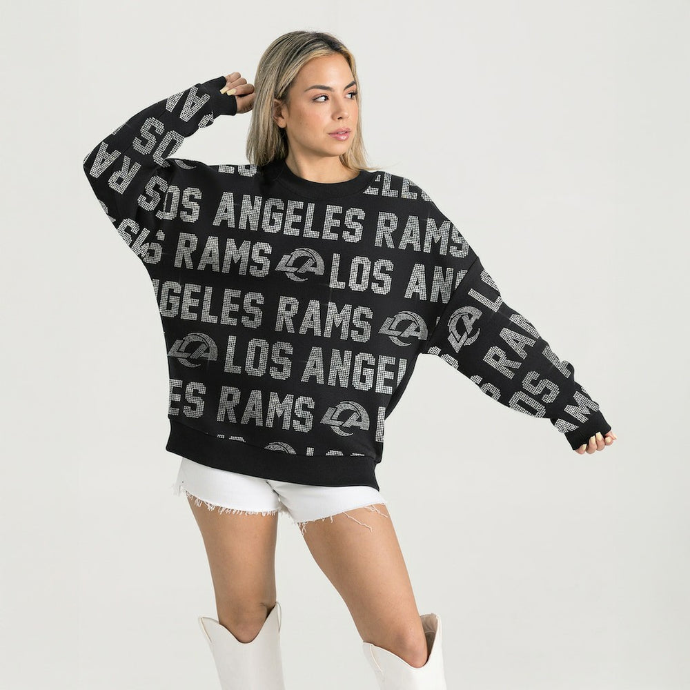 Los Angeles Rams Gameday Couture Women's Oversized Hype Era Rhinestone Text Sweatshirt | NFL New
