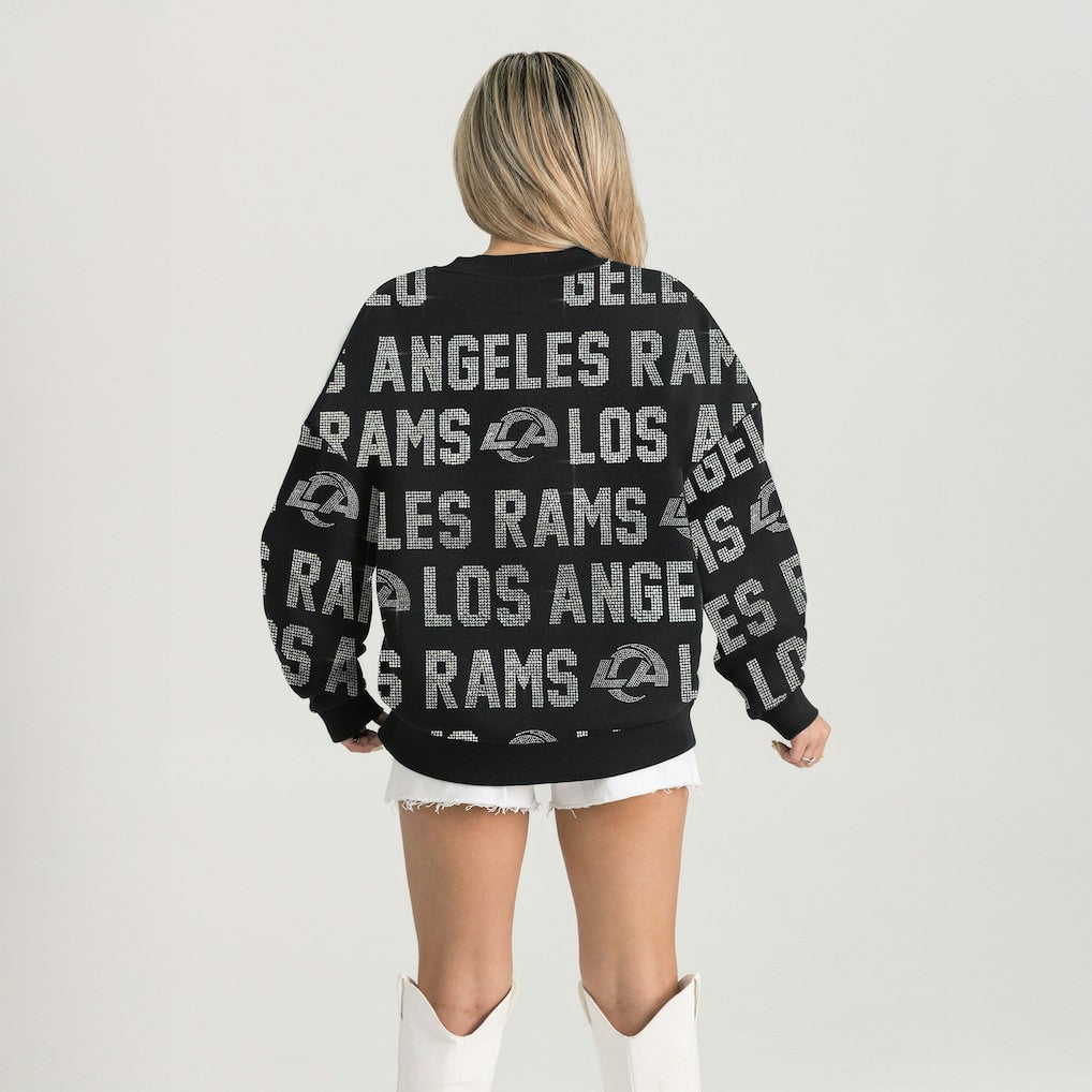 Los Angeles Rams Gameday Couture Women's Oversized Hype Era Rhinestone Text Sweatshirt | NFL New