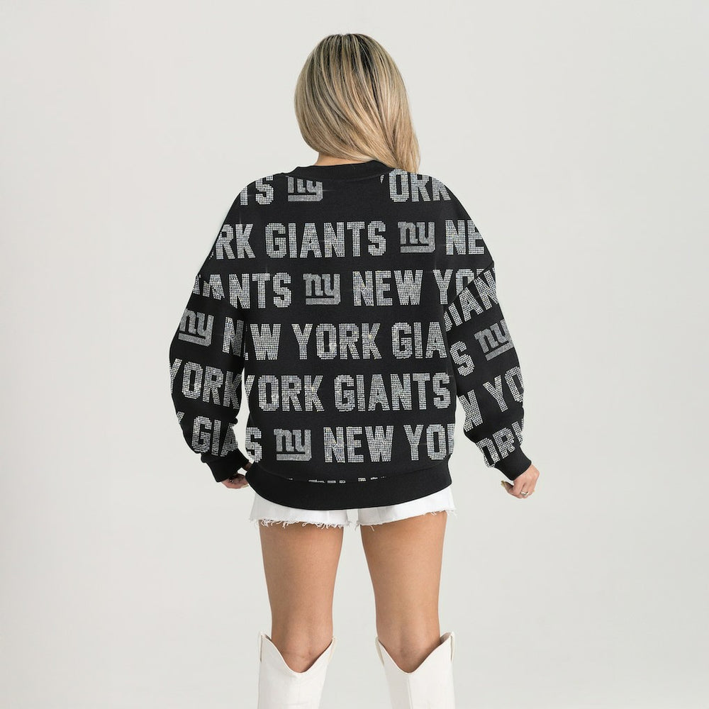 New York Giants Gameday Couture Women's Oversized Hype Era Rhinestone Text Sweatshirt | NFL On sale