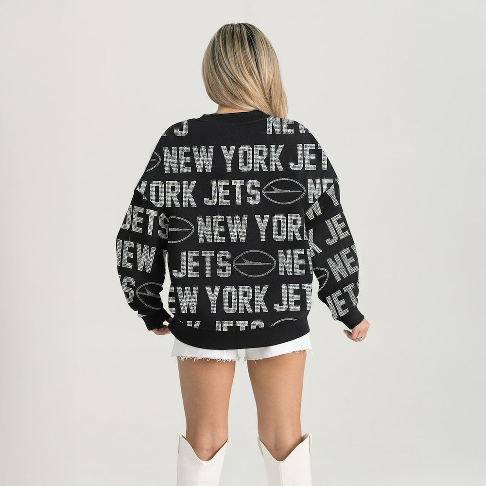 New York Jets Gameday Couture Women's Oversized Hype Era Rhinestone Text Sweatshirt | NFL Online