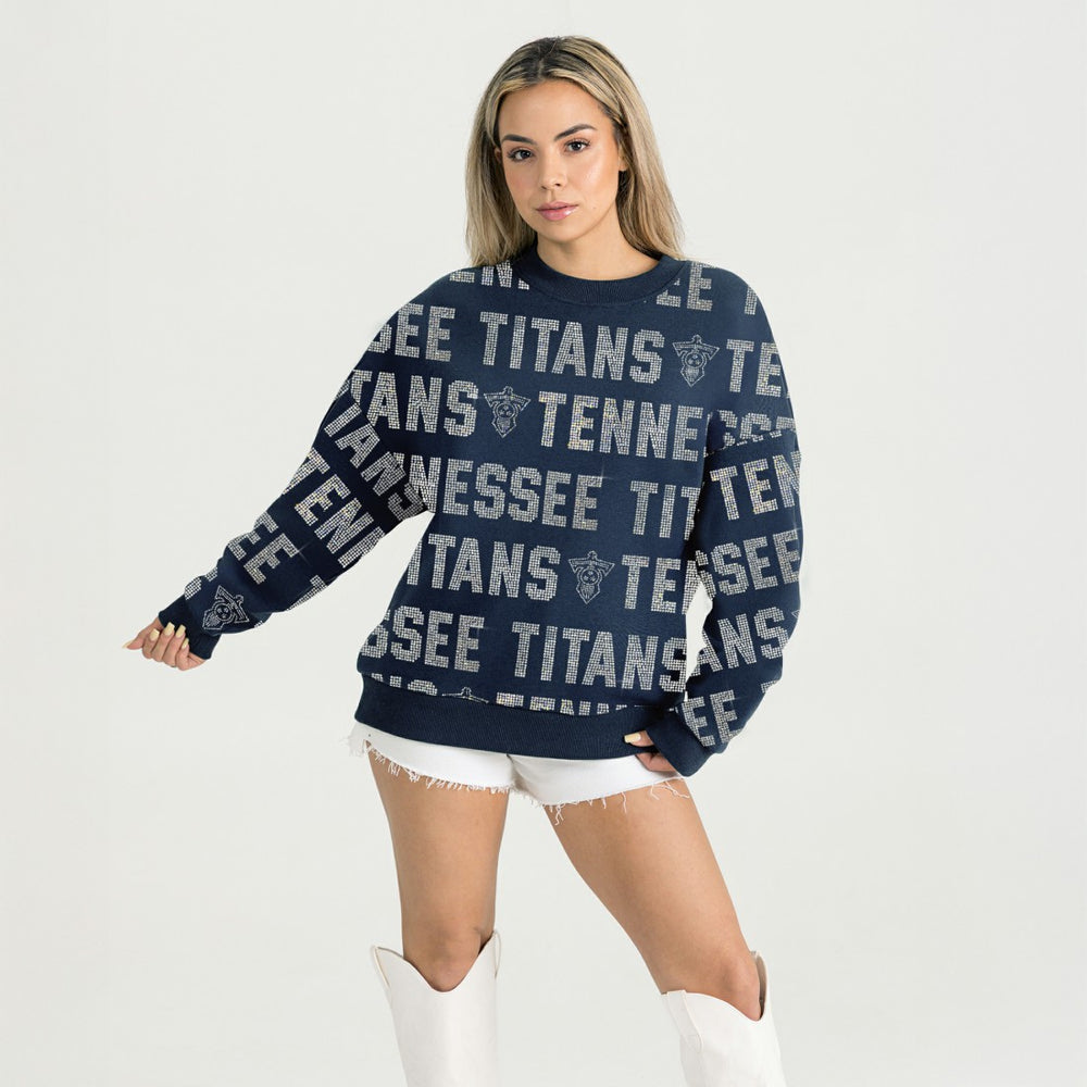 Tennessee Titans Gameday Couture Women's Oversized Hype Era Rhinestone Text Sweatshirt | NFL Outlet