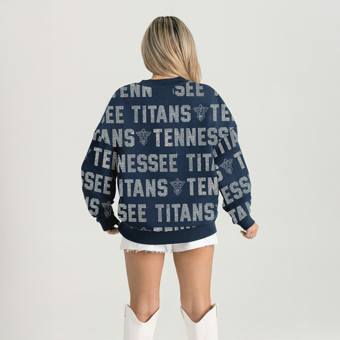 Tennessee Titans Gameday Couture Women's Oversized Hype Era Rhinestone Text Sweatshirt | NFL Outlet