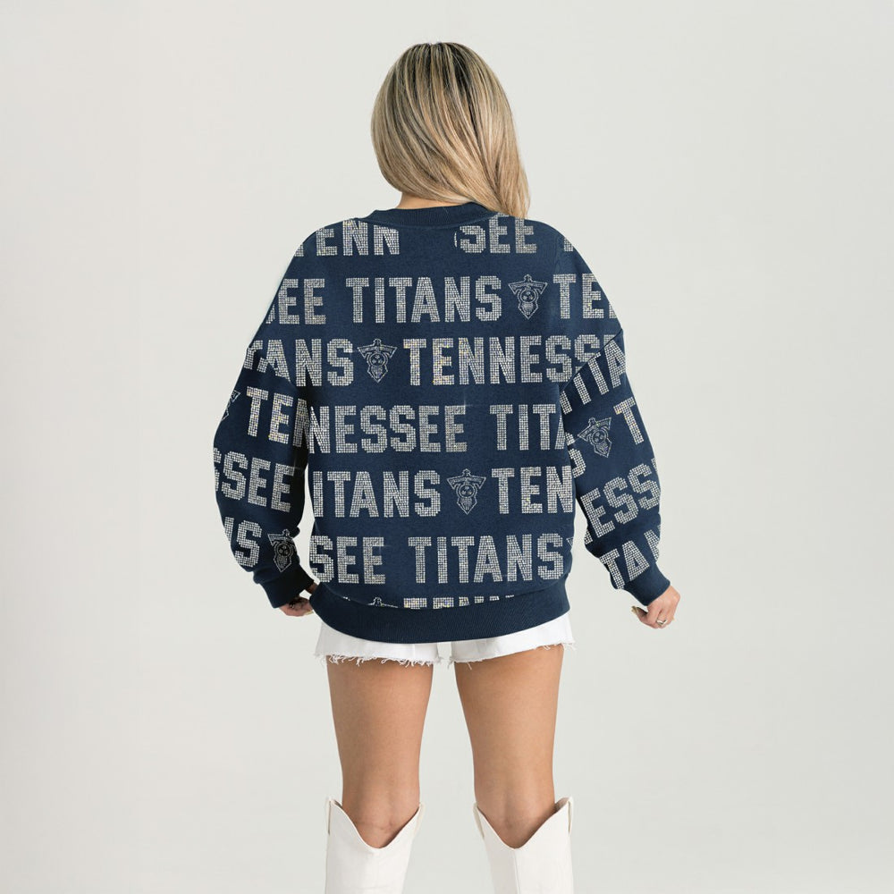 Tennessee Titans Gameday Couture Women's Oversized Hype Era Rhinestone Text Sweatshirt | NFL Outlet